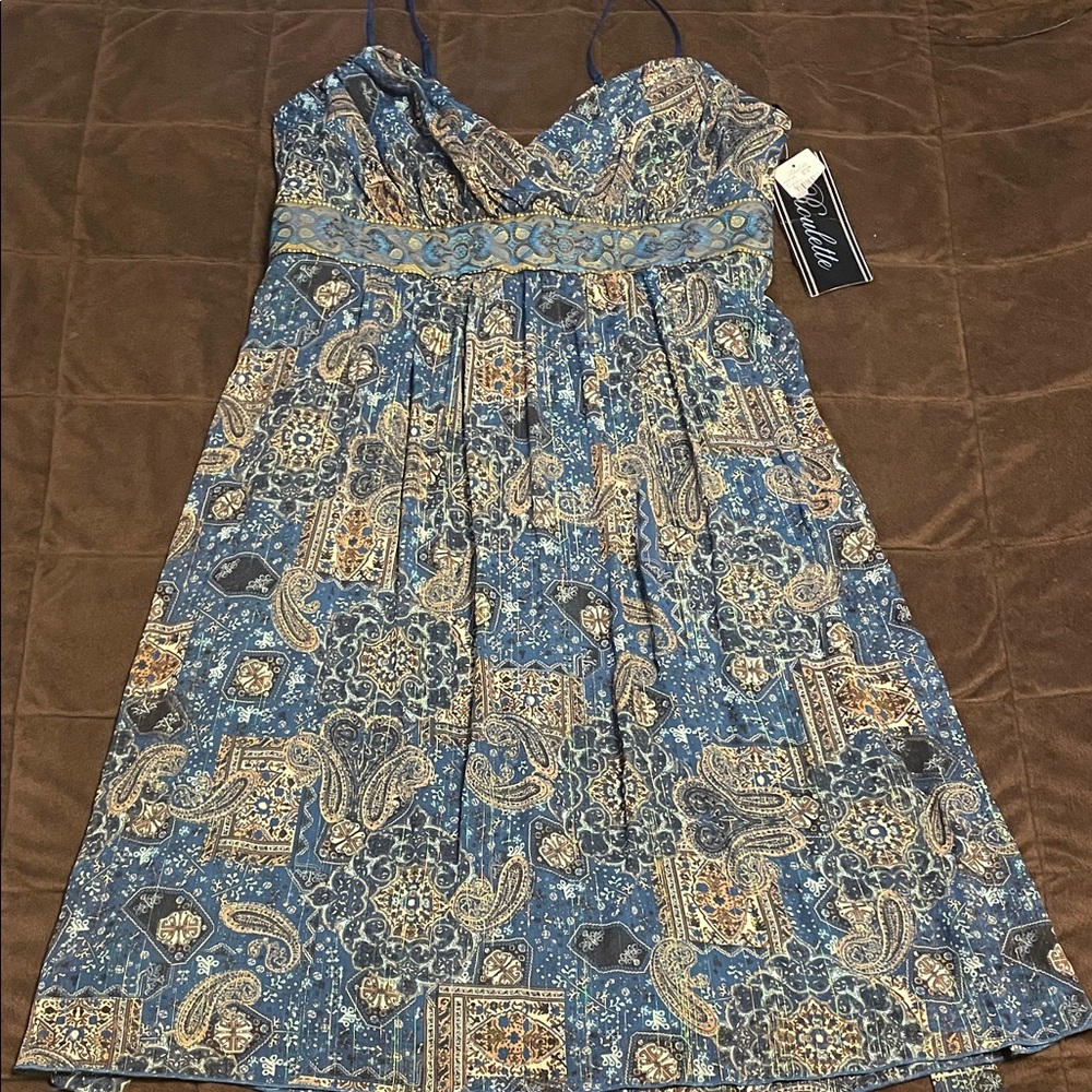 Roulette Blue and Gold Paisley Midi Dress Sz 12